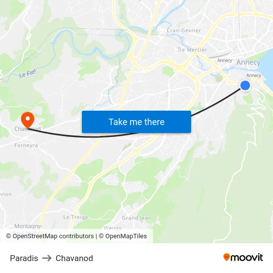 Paradis to Chavanod map
