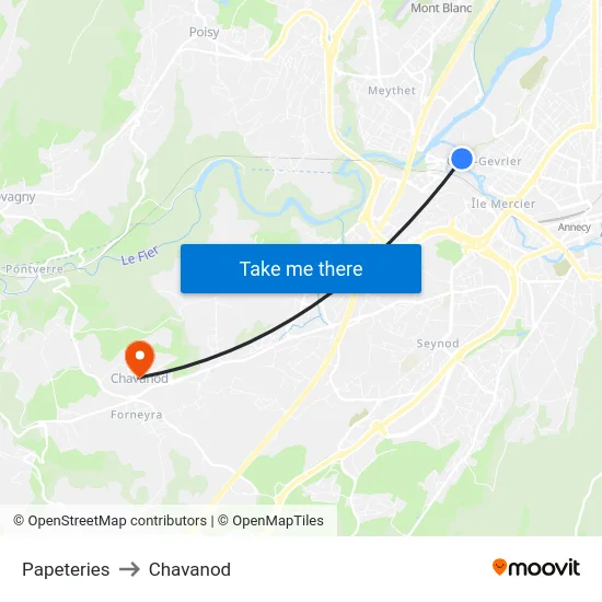 Papeteries to Chavanod map