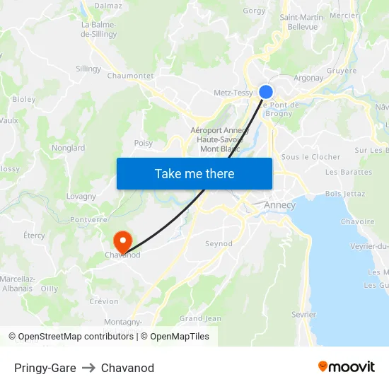 Pringy-Gare to Chavanod map