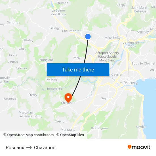 Roseaux to Chavanod map
