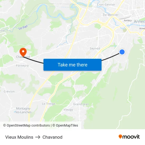 Vieux Moulins to Chavanod map