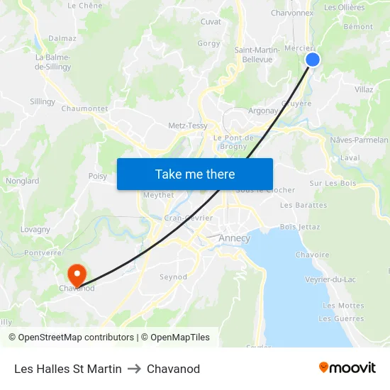 Les Halles St Martin to Chavanod map