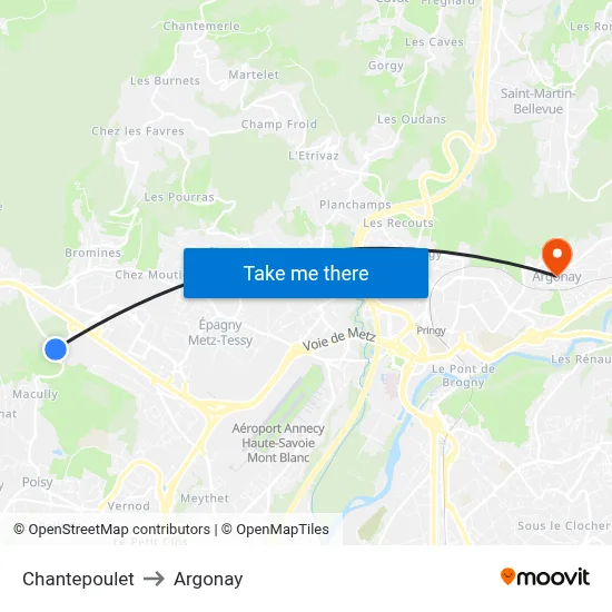 Chantepoulet to Argonay map