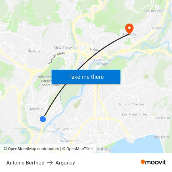 Antoine Berthod to Argonay map