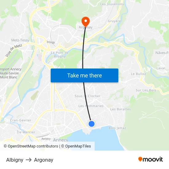 Albigny to Argonay map