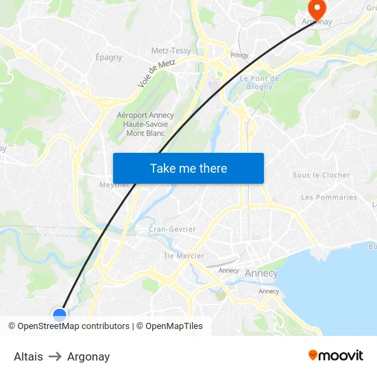 Altais to Argonay map