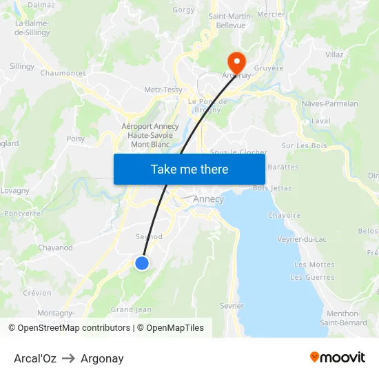 Arcal'Oz to Argonay map
