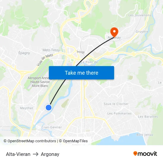Alta-Vieran to Argonay map