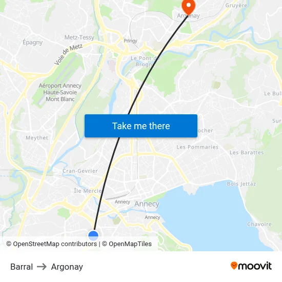 Barral to Argonay map