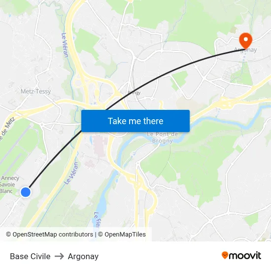 Base Civile to Argonay map