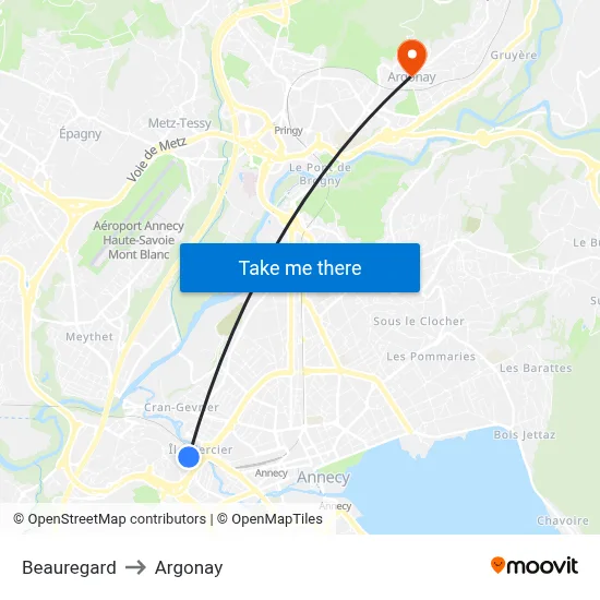 Beauregard to Argonay map