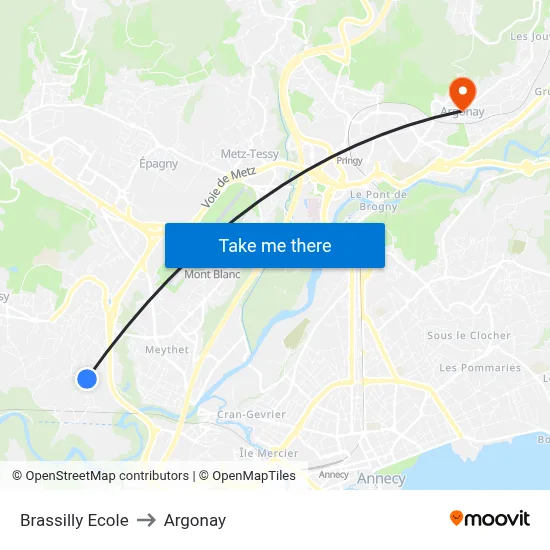 Brassilly Ecole to Argonay map