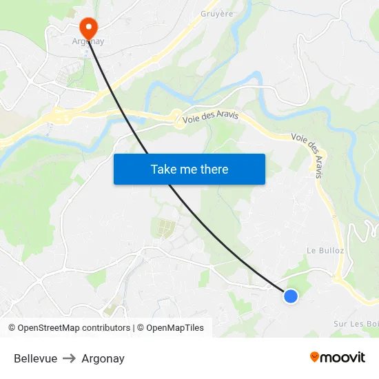 Bellevue to Argonay map