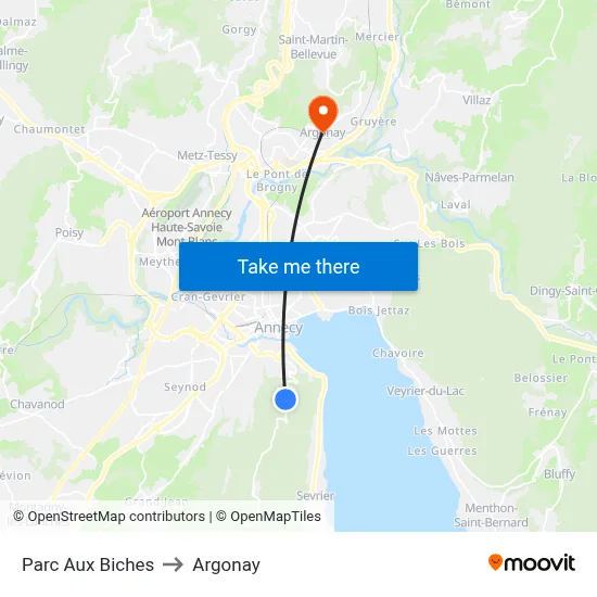 Parc Aux Biches to Argonay map