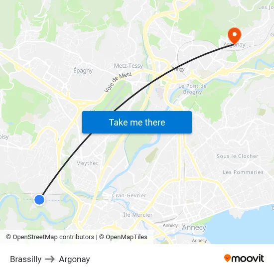 Brassilly to Argonay map