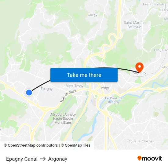 Epagny Canal to Argonay map