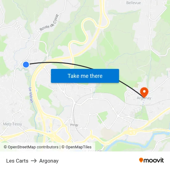 Les Carts to Argonay map