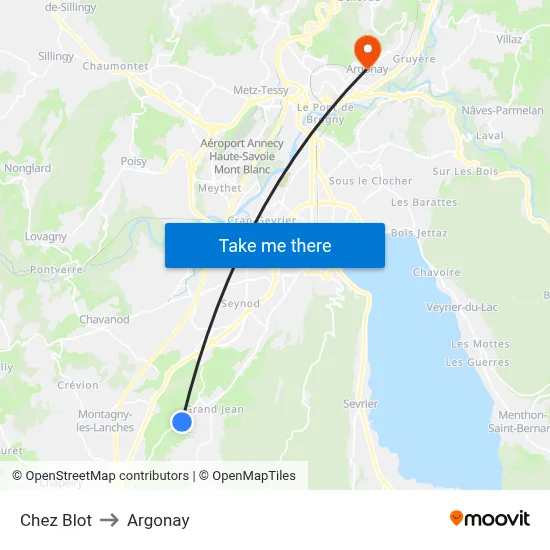Chez Blot to Argonay map