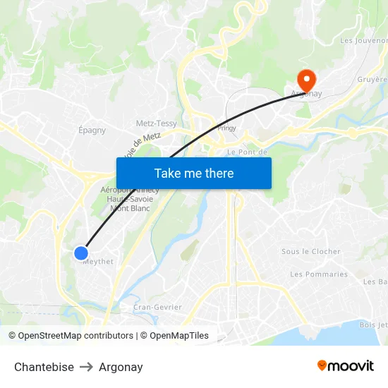 Chantebise to Argonay map