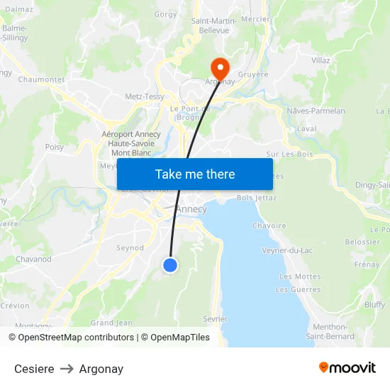 Cesiere to Argonay map