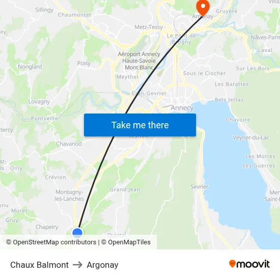 Chaux Balmont to Argonay map