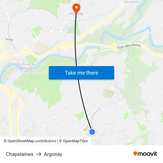 Chapelaines to Argonay map