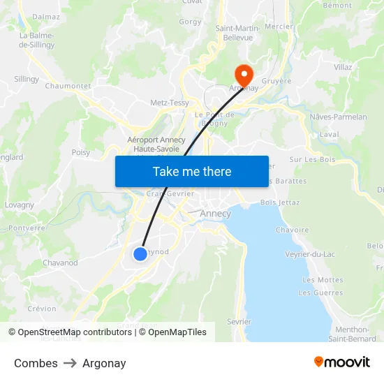 Combes to Argonay map