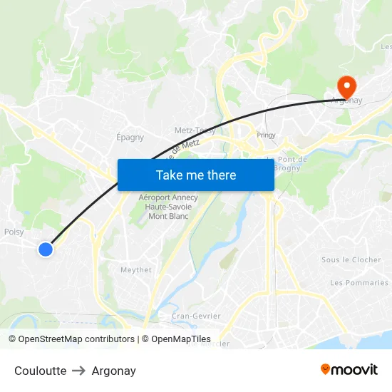 Couloutte to Argonay map