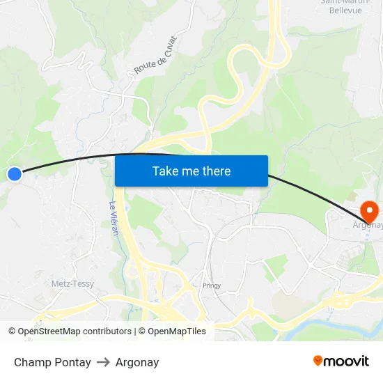 Champ Pontay to Argonay map
