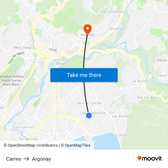 Carres to Argonay map