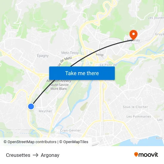Creusettes to Argonay map