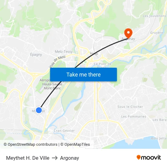 Meythet H. De Ville to Argonay map