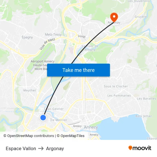 Espace Vallon to Argonay map