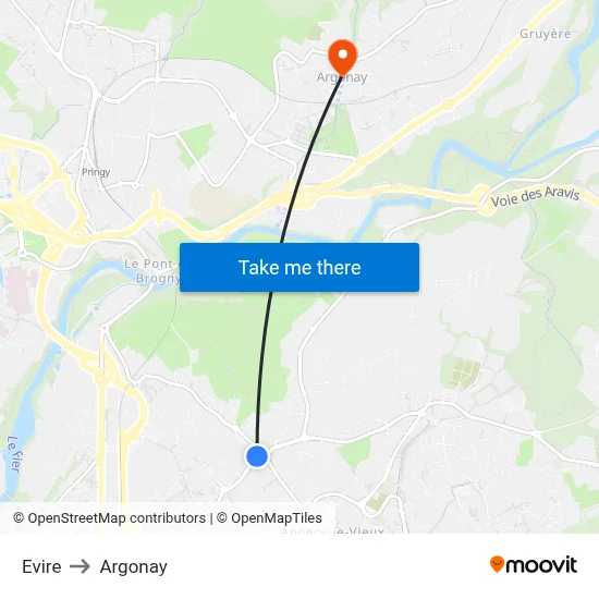 Evire to Argonay map