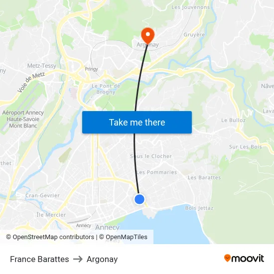 France Barattes to Argonay map