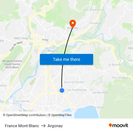 France Mont-Blanc to Argonay map