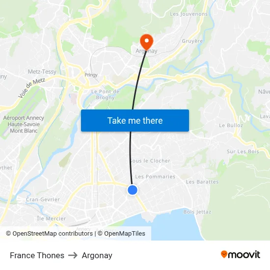 France Thones to Argonay map