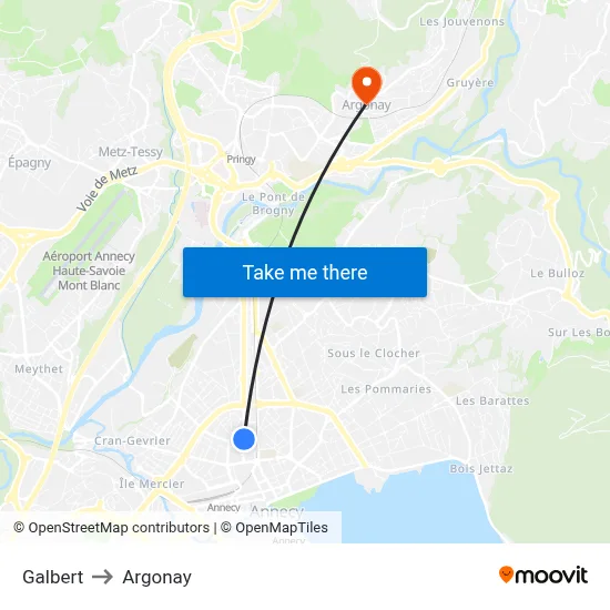 Galbert to Argonay map