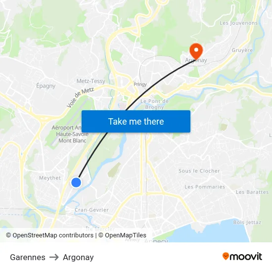 Garennes to Argonay map