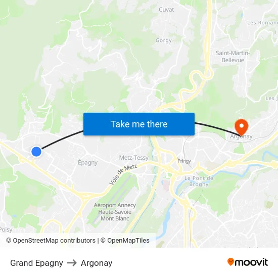 Grand Epagny to Argonay map