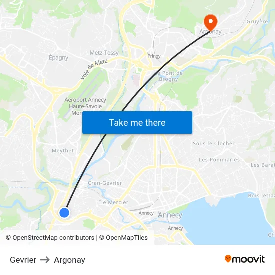 Gevrier to Argonay map