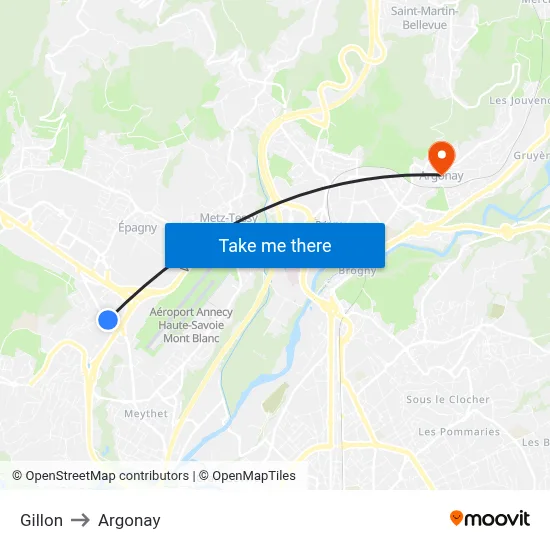 Gillon to Argonay map