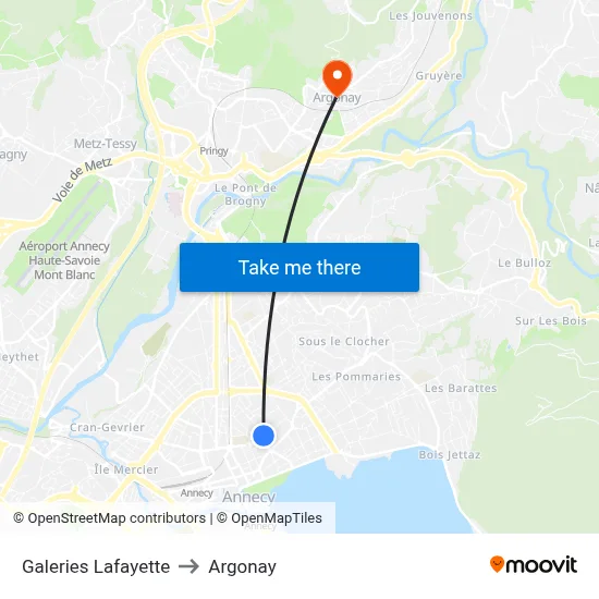 Galeries Lafayette to Argonay map