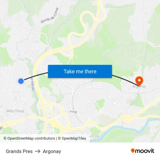 Grands Pres to Argonay map