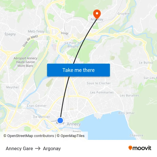 Annecy Gare to Argonay map