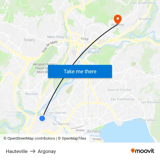 Hauteville to Argonay map