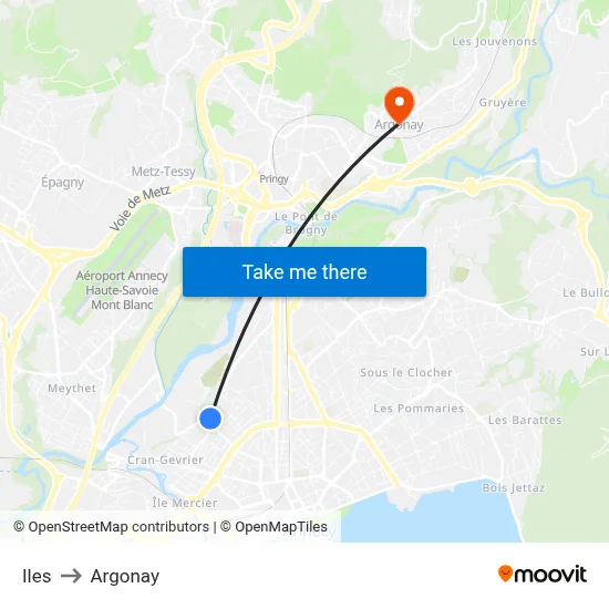 Iles to Argonay map