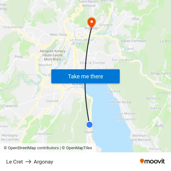 Le Cret to Argonay map