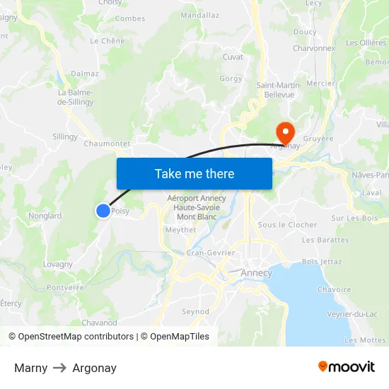 Marny to Argonay map