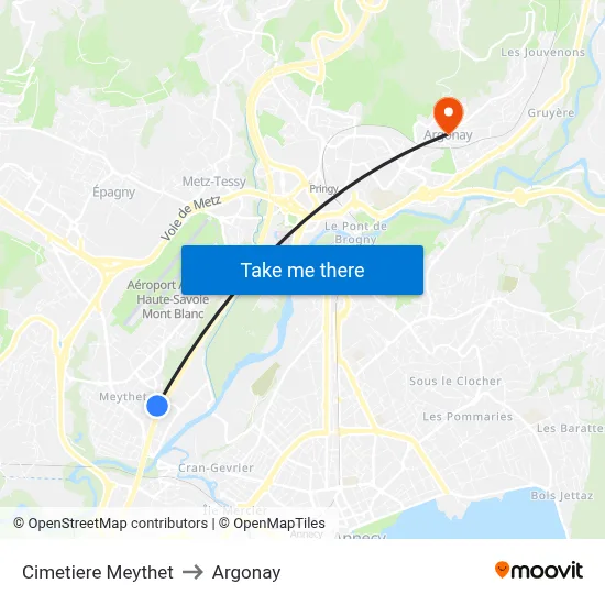 Cimetiere Meythet to Argonay map